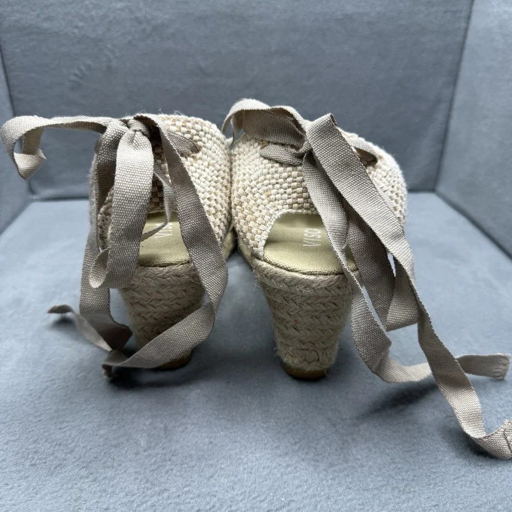 Viscata Barcelona Rosas Canvas Espadrille Wedges EU 41 US 10 Beige Ankle Tie